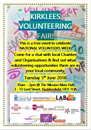 Kirklees volunteer fair June 18 poster
