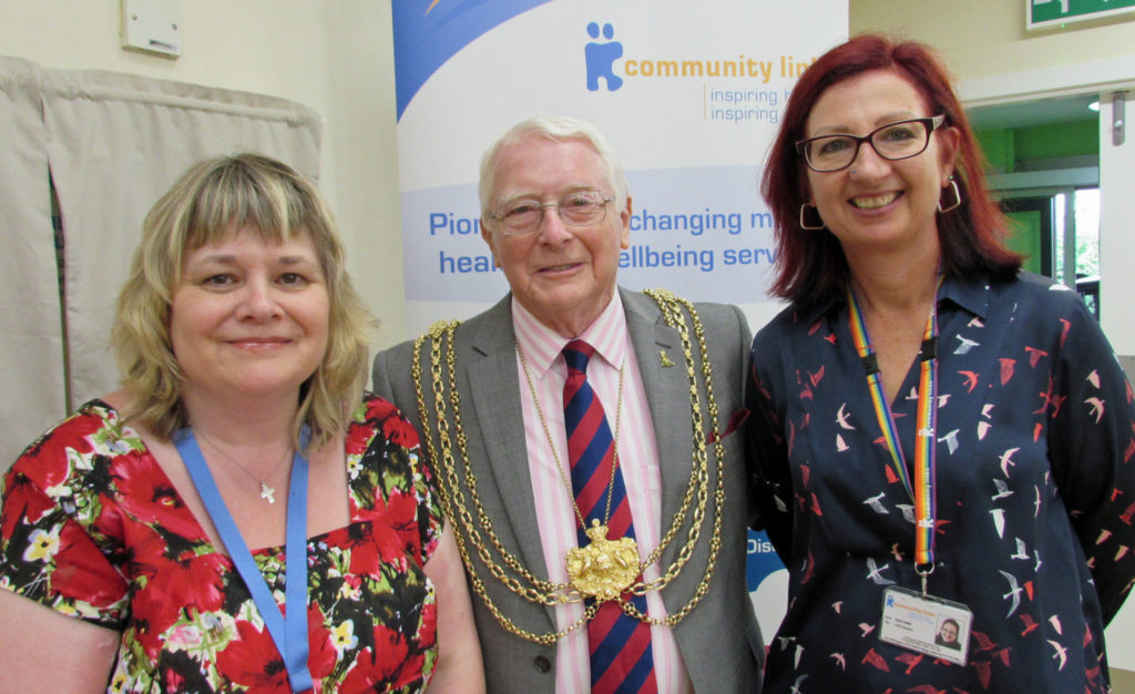 YDL launch pic - Service manager Liz and Chief Exec Ruth with the Lord Mayor of Leeds, Councillor Graham Latty